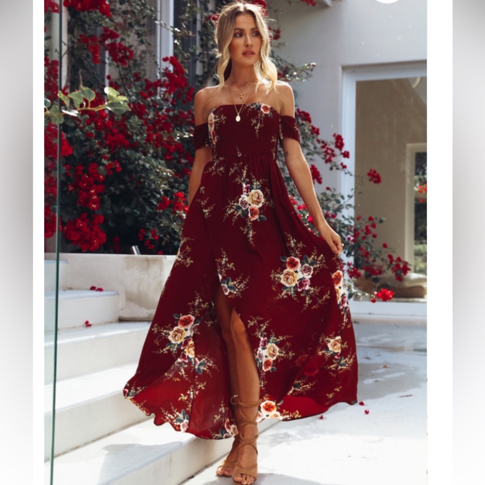 Red Floral Maxi Dress Size Small